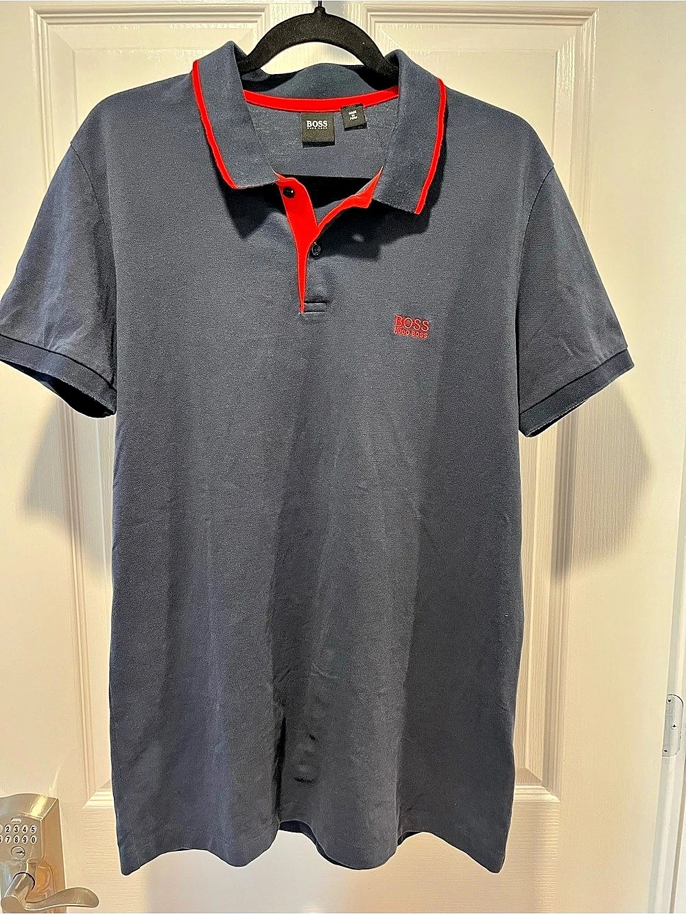 BOSS Men's Polo Dark Blue & Red Size XL Like New